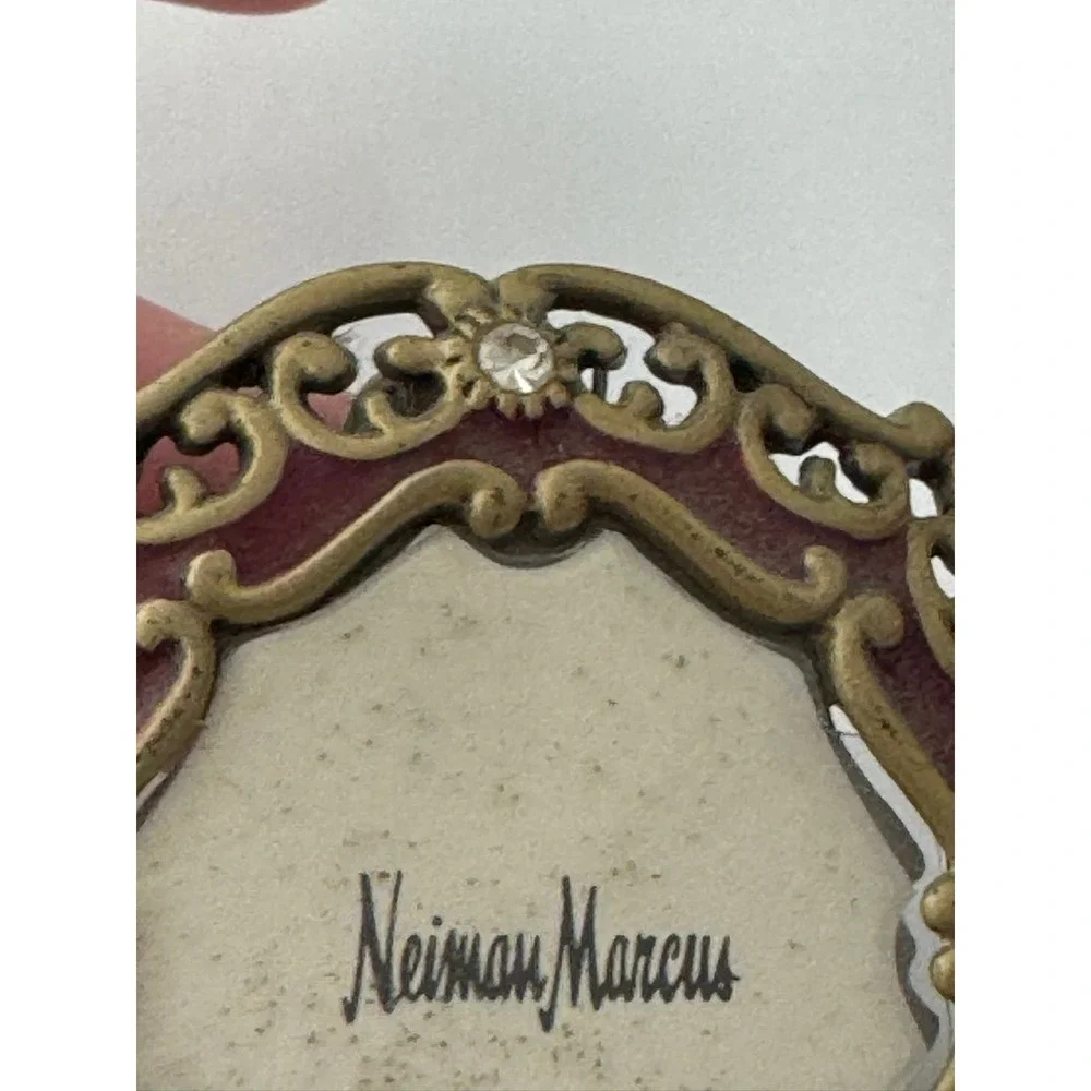 Neiman Marcus Jay Strongwater Mini Picture Frame Gold Burgundy Enamel Rhinestone